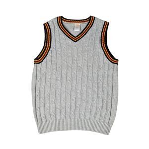 Gymboree Sweater Vest Boys Medium 7-8 Cable-Knit Striped Trim Preppy Traditional